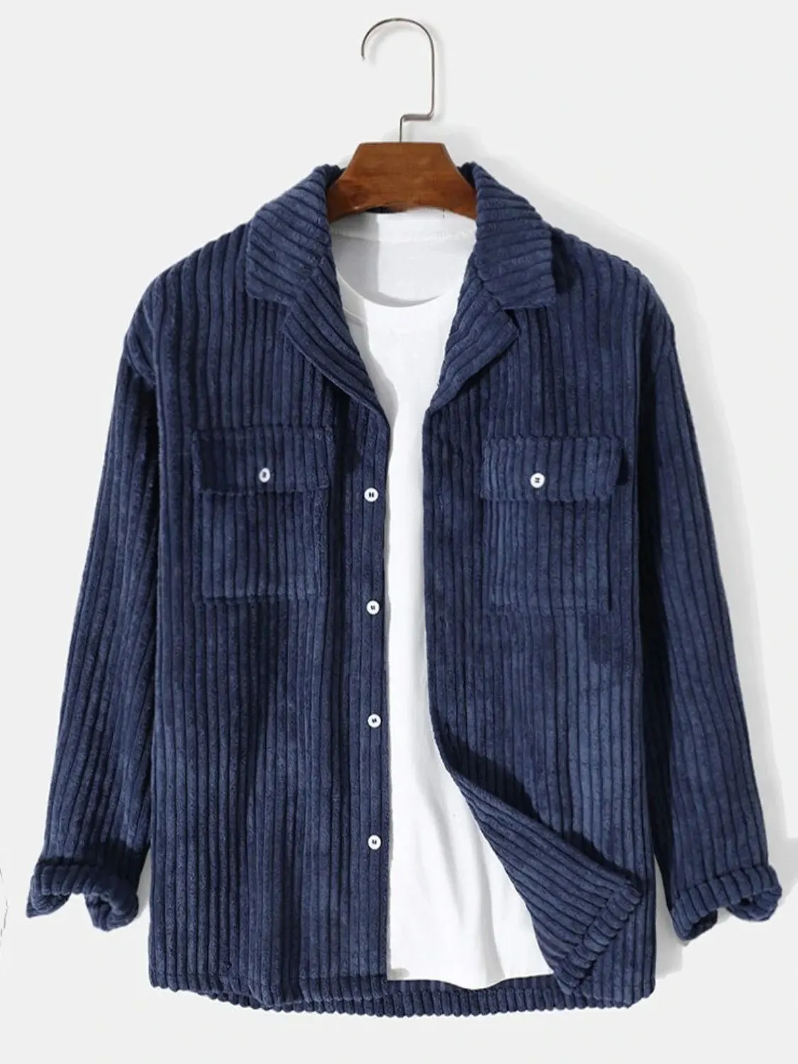 Men's Full Size Corduroy Button Up Long Sleeve Jacket Plus Size