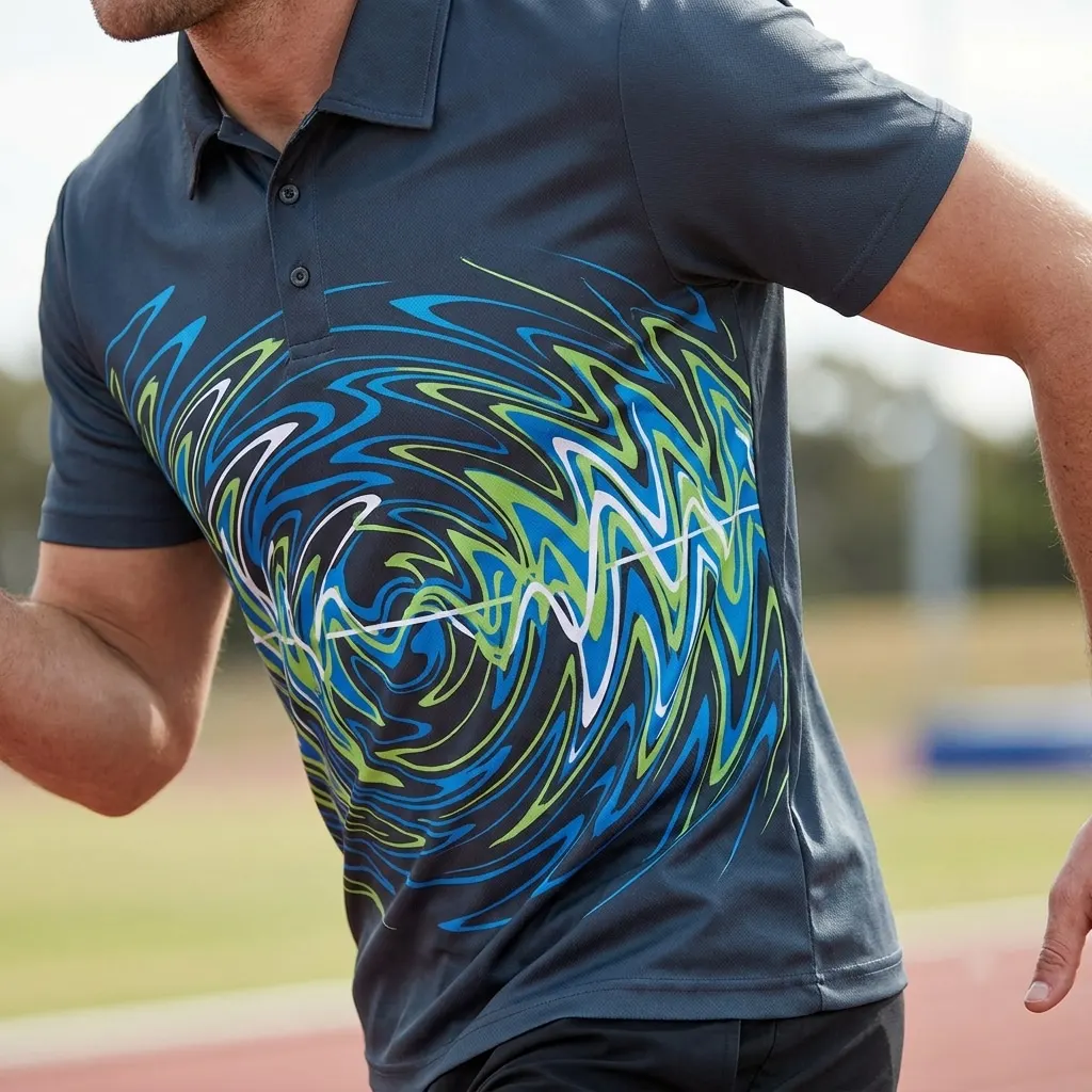 Dynamic Voltage Motion Abstract Polo Shirt