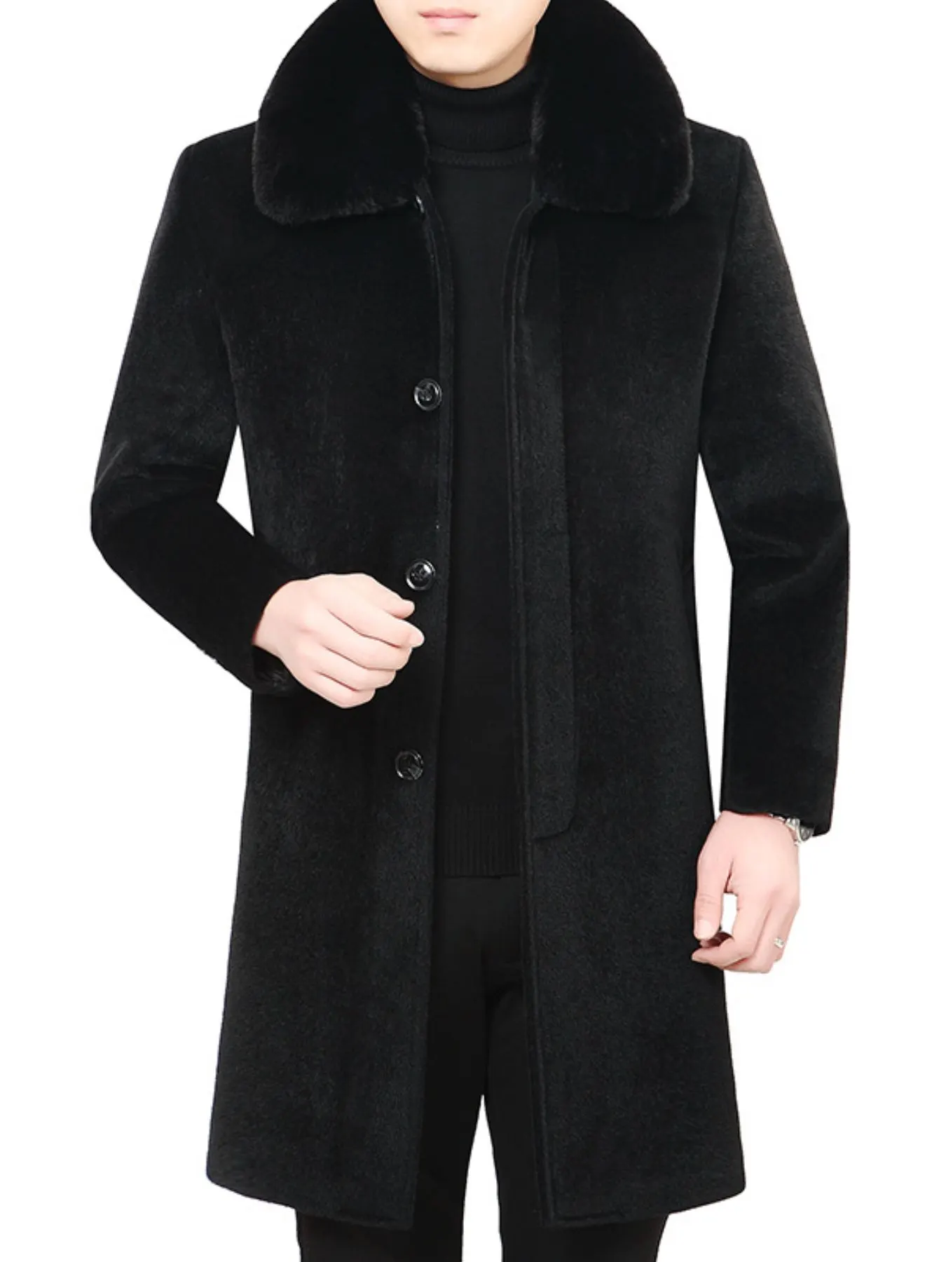Men's Fur Collar Button Up Overcoat