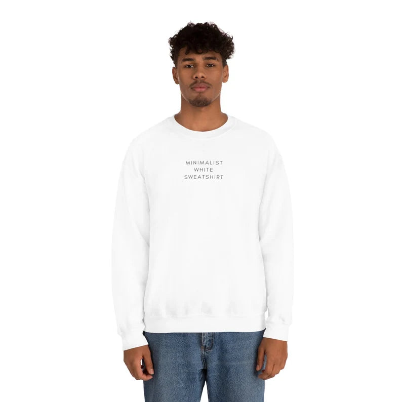Minimalist White Unisex Sweatshirt - Cozy Simplistic Fleece Crewneck Sweater