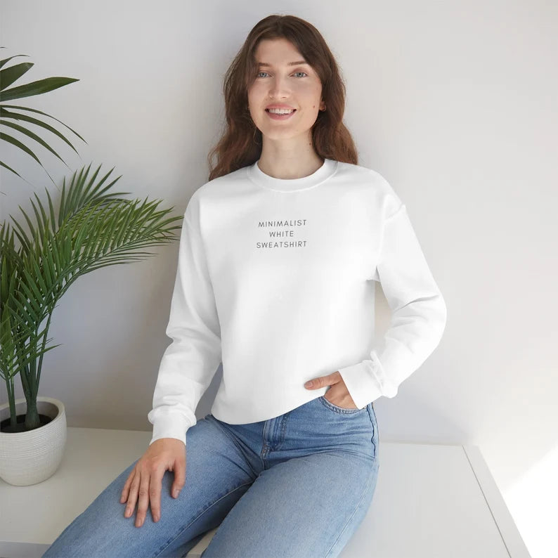 Minimalist White Unisex Sweatshirt - Cozy Simplistic Fleece Crewneck Sweater