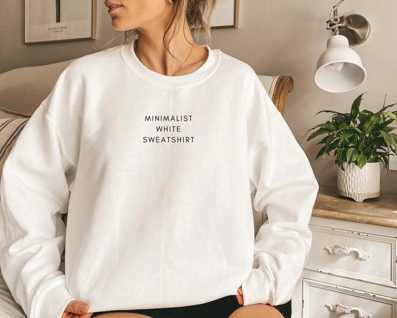Minimalist White Unisex Sweatshirt - Cozy Simplistic Fleece Crewneck Sweater