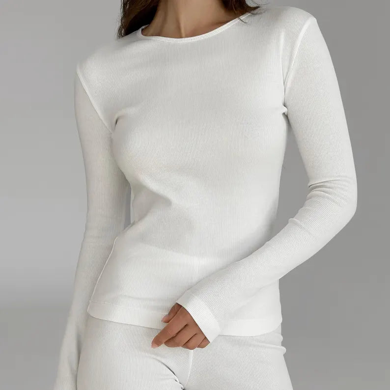 Ribbed Cotton Blend Long Sleeve Sweatshirt