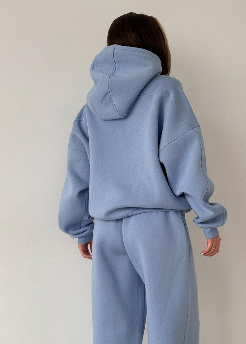 Classic Blue Fleece Hoodie with Pocket