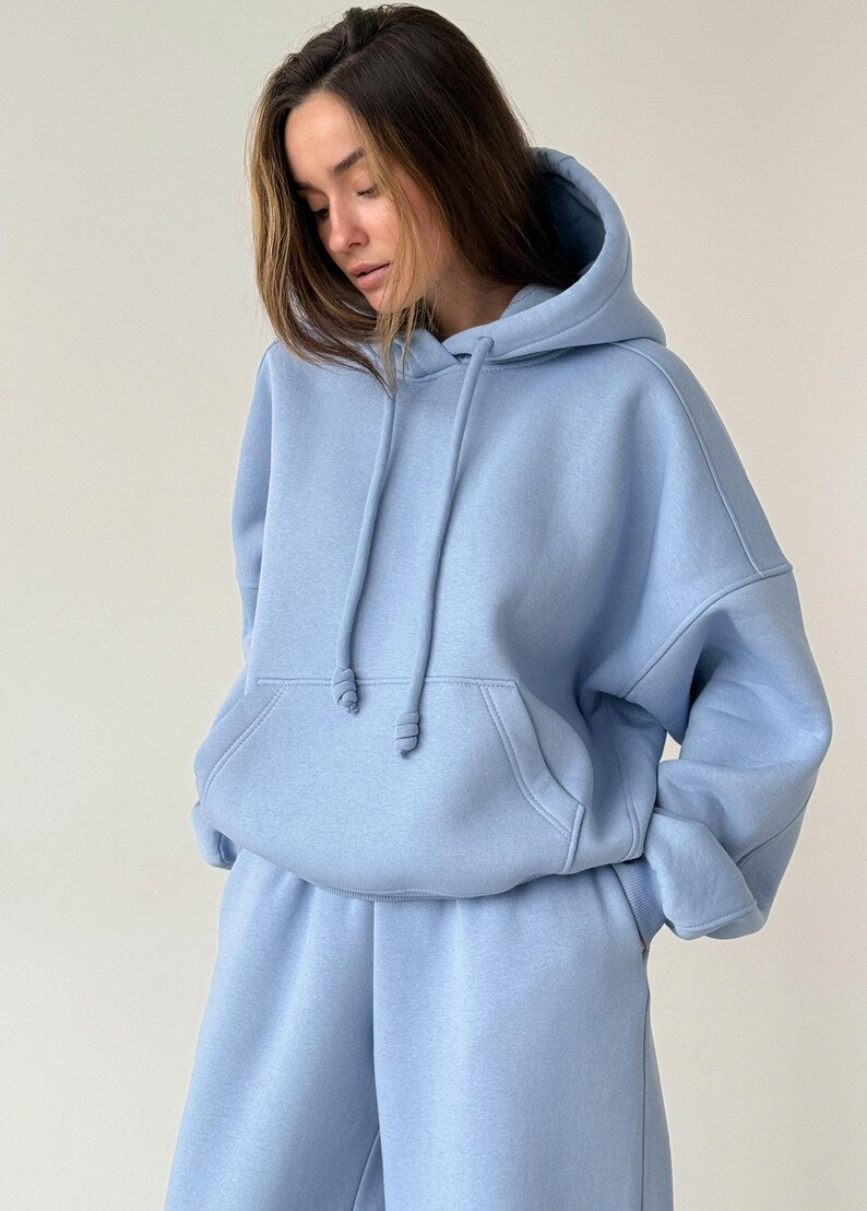 Classic Blue Fleece Hoodie with Pocket