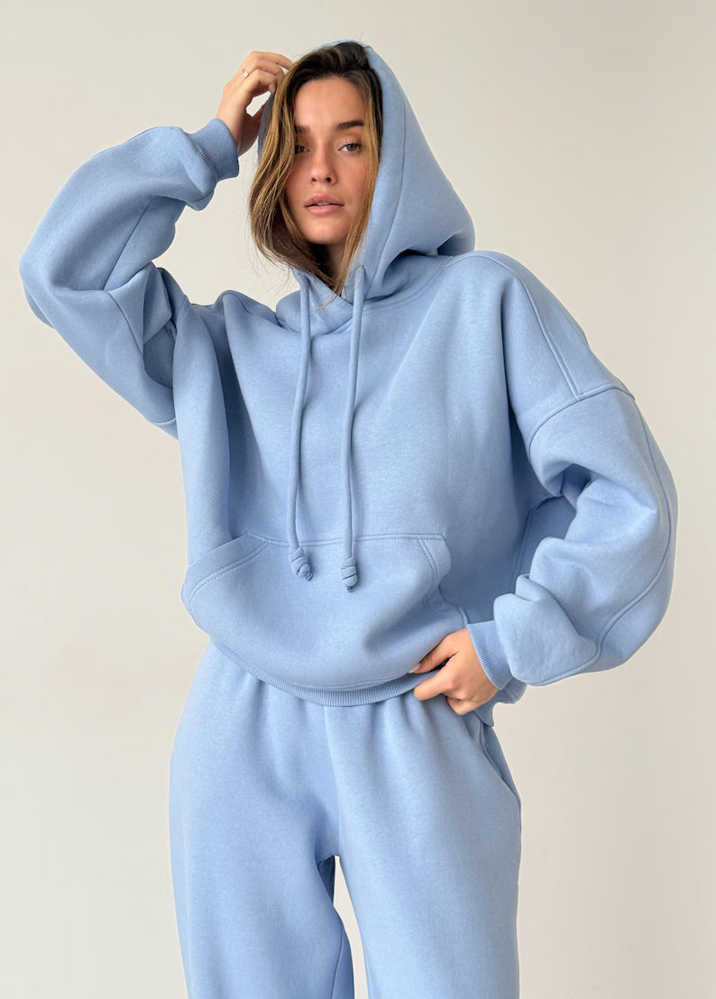 Classic Blue Fleece Hoodie with Pocket