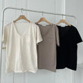Women's Vintage Slub Cotton V-Neck Tee - Casual Lightweight Pocket T-Shirt