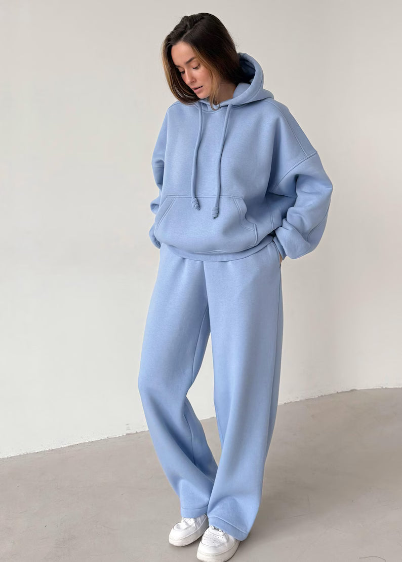 Classic Blue Fleece Hoodie with Pocket